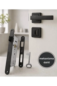 MAT KARE ROZETLİ ODA KAPI KOLU ve SESSİZ KİLİT 40x23